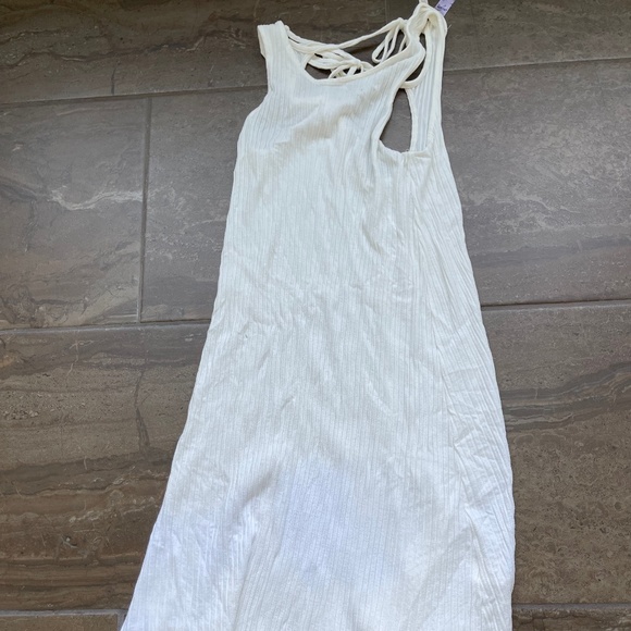 White Ribbed Dress with Tie Back Detailing - Picture 1 of 1